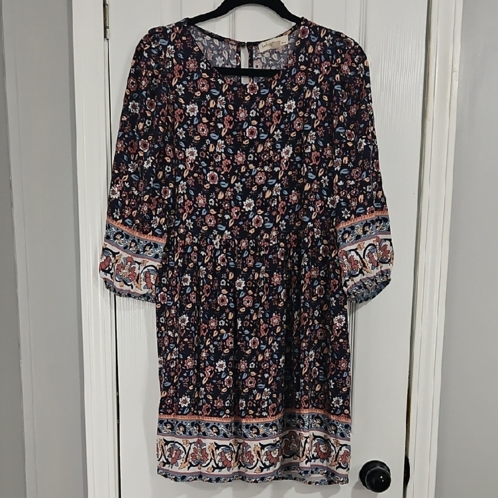 BeBop Pink and Blue Bishop Sleeve Sundress